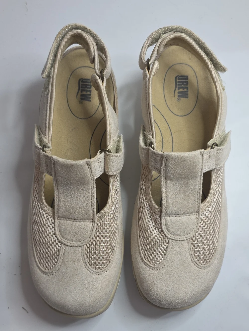 DREW ODYSSEY SLINGBACK ORTHOPEDIC HOOK/LOOP CREAM SUEDE WALKING SHOES LADIES 9.5